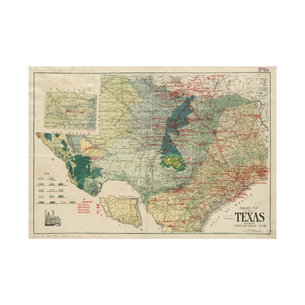 Vintage Map of The Texas Oil and Gas Fields (1920) by Bravuramedia