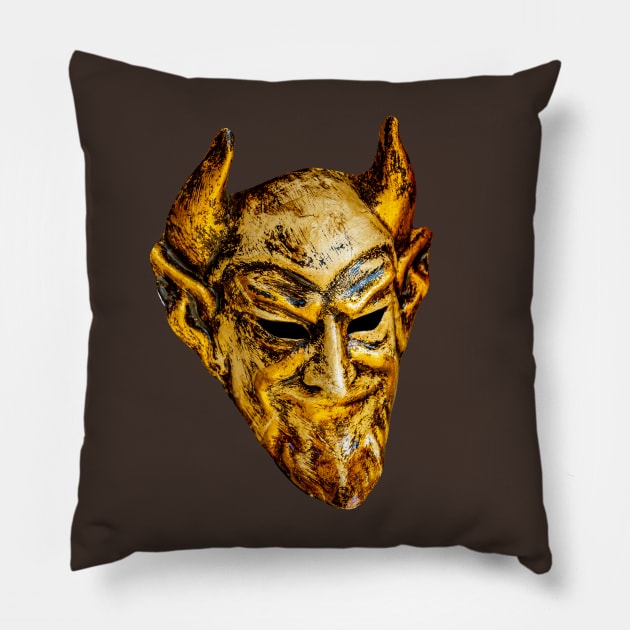 Golden Devil Mask Pillow by dalyndigaital2@gmail.com