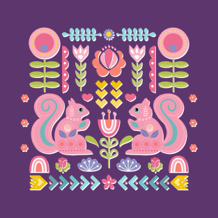 Pink Squirrels In A Scandinavian Garden T-Shirt