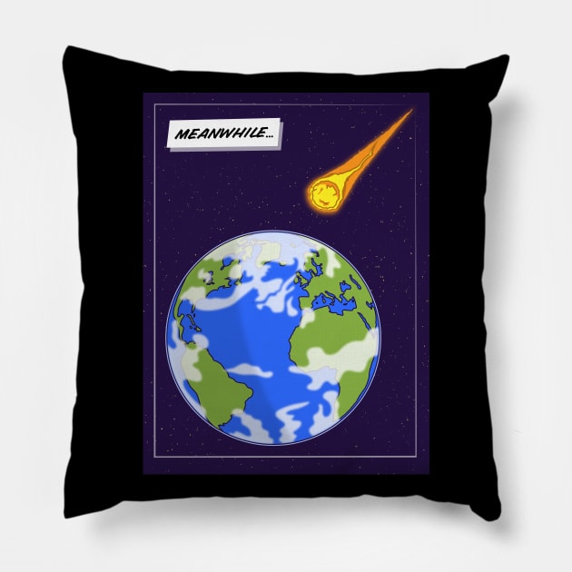 Meanwhile… Asteroid hits Earth Pillow by Phil Tessier