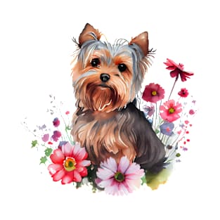 Valentine Yorkshire Terrier Yorkie in Colorful Garden T-Shirt