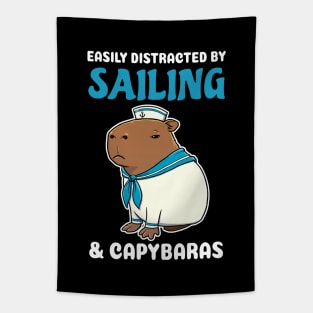 Easily Distracted by Sailing and Capybaras Cartoon Tapestry