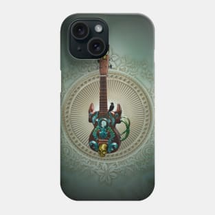 Fantasy guitar with skulls and crow Phone Case