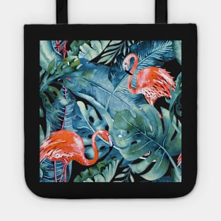 Pink Flamingos Dusty Teal Tropical Foliage Tote