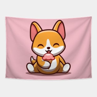 Corgi Sitting Eating Ice Cream Tapestry