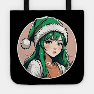 Green haired anime girl with green hat Tote