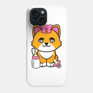 cute baby orange cat wears a pink ribbon Phone Case