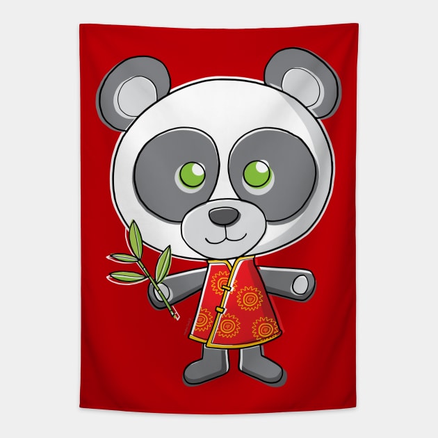 Cute Cartoon Panda Tapestry by vaughanduck