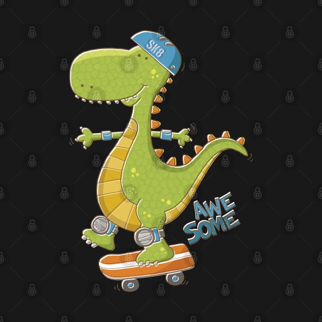 Dinosaur Skateboarding by vaughanduck