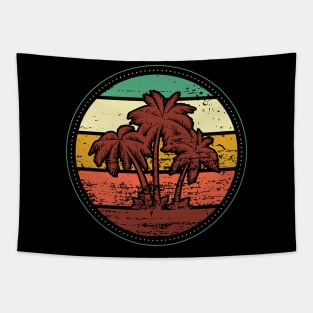 Palm Tree Vintage Retro Style Tropical Beach Sunset Tapestry