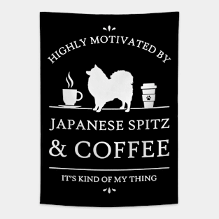 Highly Motivated by Japanese Spitz and Coffee - V2 Tapestry