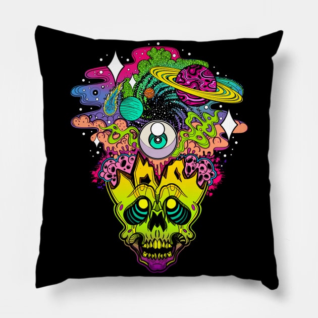 Cranium Cosmos Pillow by InkyMcStapleface