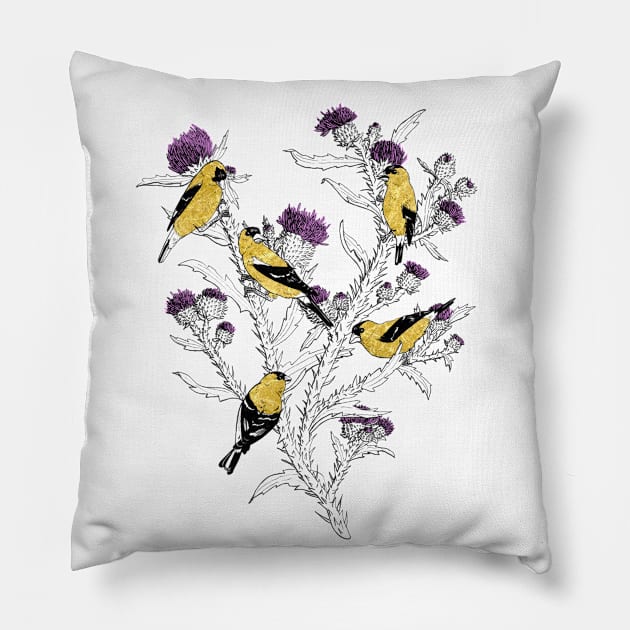 Goldfinches Pillow by Warbler Creative