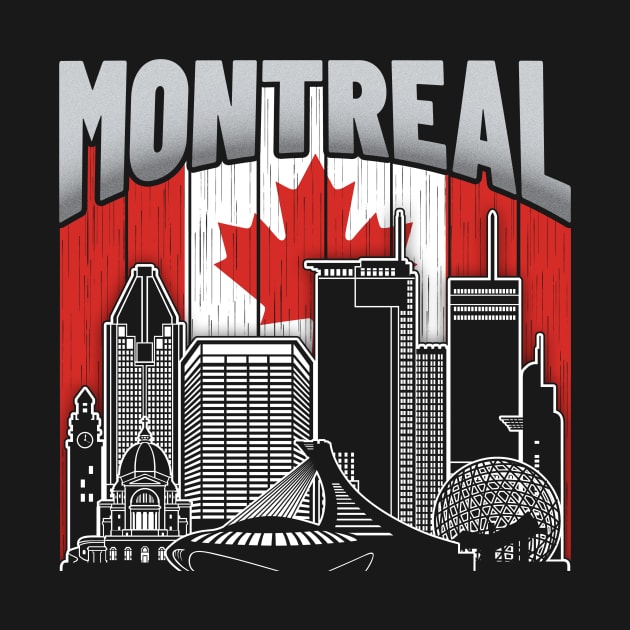 Montreal Canada Skyline Vintage Canadian Flag by travel2xplanet