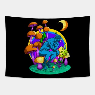 Abstract Man thinks life with mushrooms. Tapestry