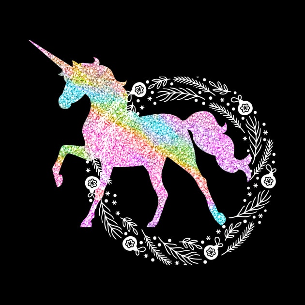 Sparkle rainbow unicorn white holiday wreath by PersianFMts