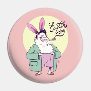 happy easter day. Funny sleepy man with rabbit ears Pin