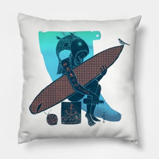 Fish Head Surfer Pillow