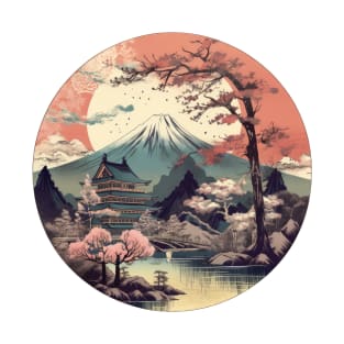 Japanese mountain view in traditional style T-Shirt