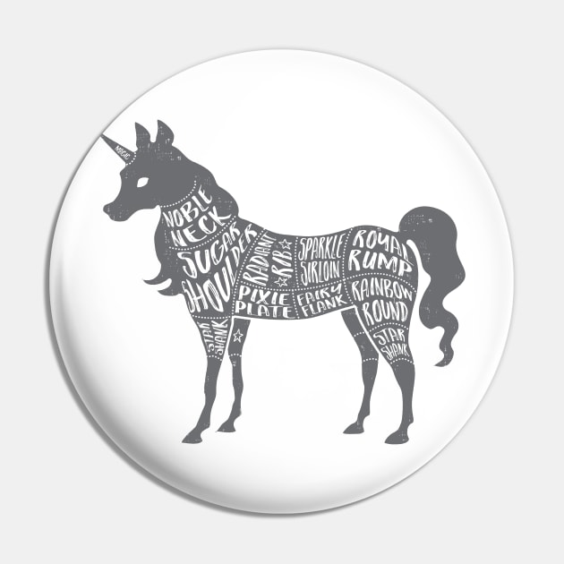 Unicorn - Fantasy Butcher Cuts of Meat - Gray Pin by AliceQuinn