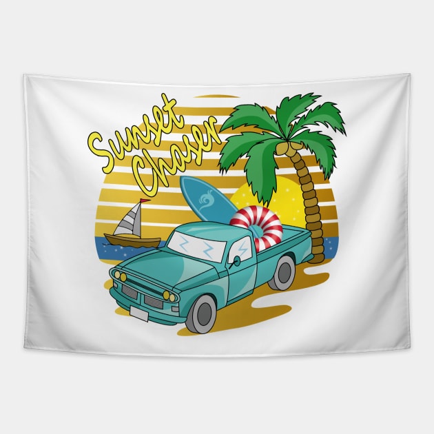 Sunset Chaser - Vehicle - Beach Day Tapestry by Designoholic