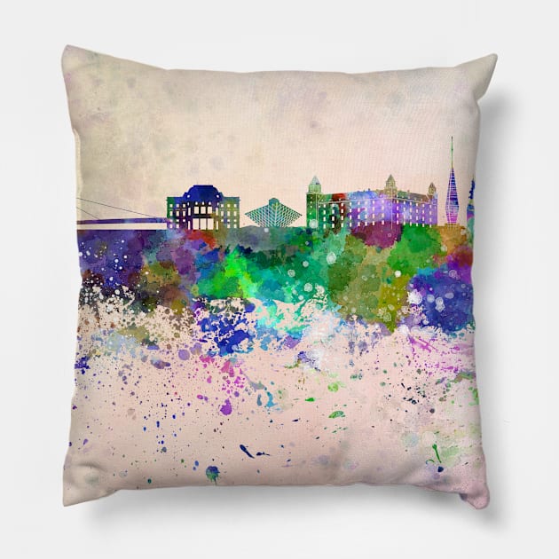 Bratislava skyline in watercolor background Pillow by PaulrommerArt