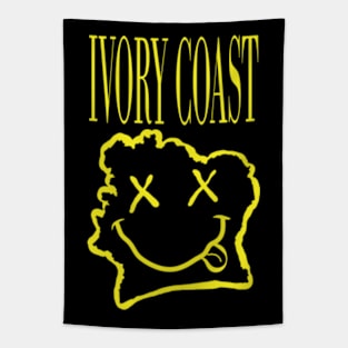 Vibrant Ivory Coast Africa x Eyes Happy Face: Unleash Your 90s Grunge Spirit! Smiling Squiggly Mouth Dazed Happy Face Tapestry