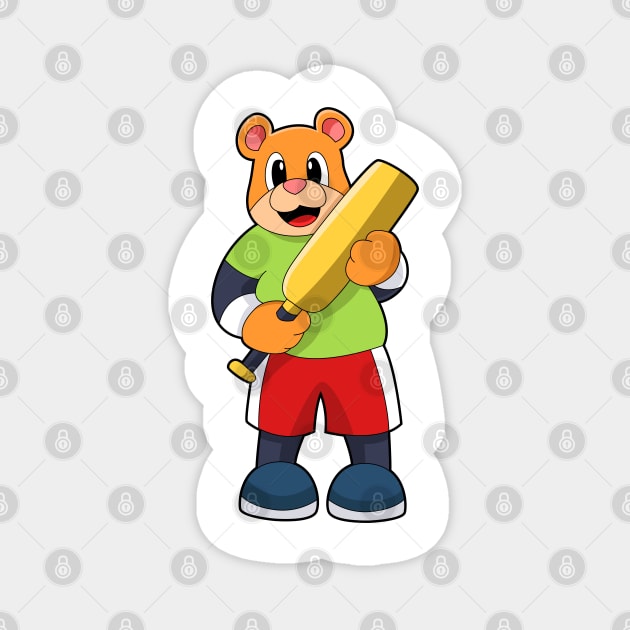 Bear at Cricket with Cricket bat Magnet by Markus Schnabel