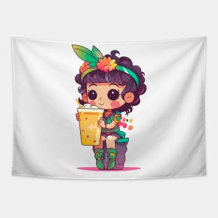 Fairy & Boba Tea Funny Food Retro Japonese Anime Tapestry