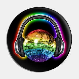 Glowing Rainbow Disco Ball Headphones Pin