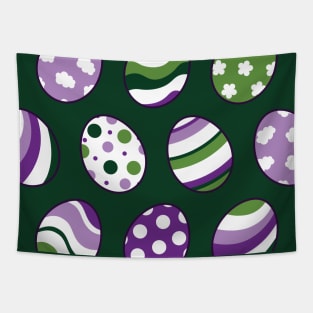 Egg Pattern | Purple Green | Stripes Clouds Flowers Dots | Dark Green Tapestry