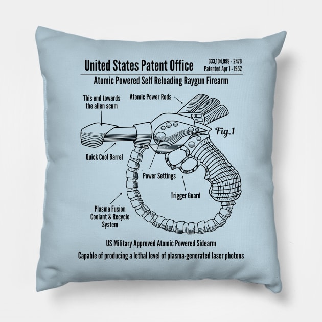 Ray Gun Blueprint retro 1950s design Pillow by Ashley-Bee