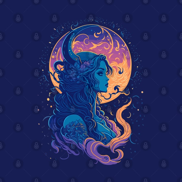 Moon Goddness Full Moon Witchy Celestial Aesthetic by Irene Koh Studio