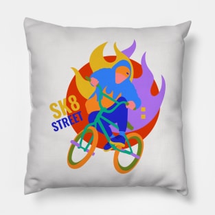 BMX rider and fire background Pillow