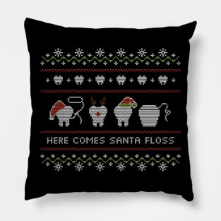 Ugly Christmas Sweater Here Comes Santa Floss Pillow