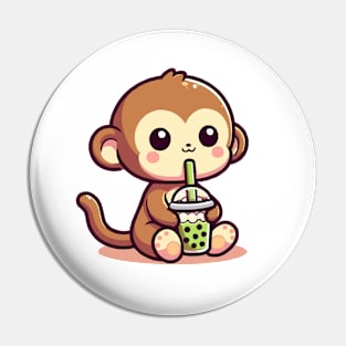 adorable baby monkey green boba Pin