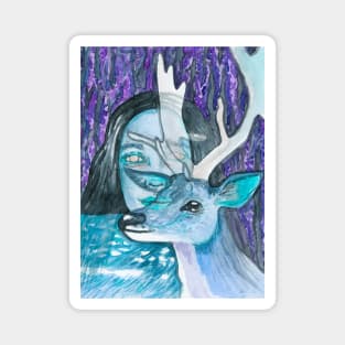 Psychedelic deer and girl Magnet