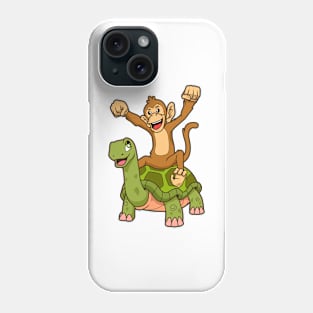 Comic - monkey sitting on turtle Phone Case