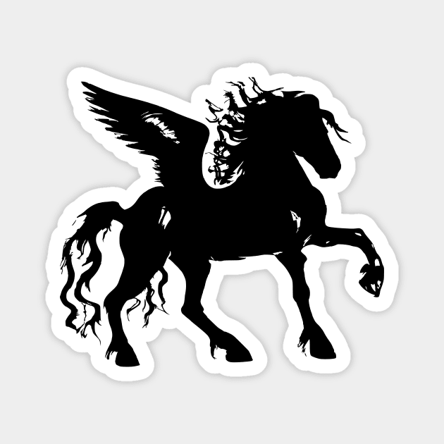 Black Pegasus Flying Horse Fantasy Unicorn Magnet by Griffelkinn