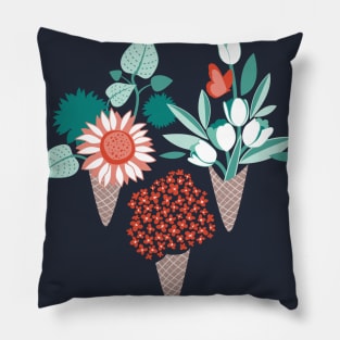 Midsummer I scream flower cones // print // green aqua and orange flowers bouquets Pillow