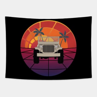 Retro Sunrise Jeep - Tan Tapestry