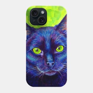 Colorful Black Cat with Green Eyes Phone Case