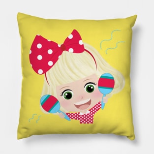 Cute Little Girl With Red Bow Pillow