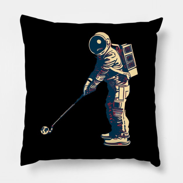 Astronaut Playing Golf Pillow by DesignArchitect