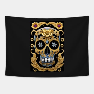 Gold and Blue Bohemian Skull Tapestry