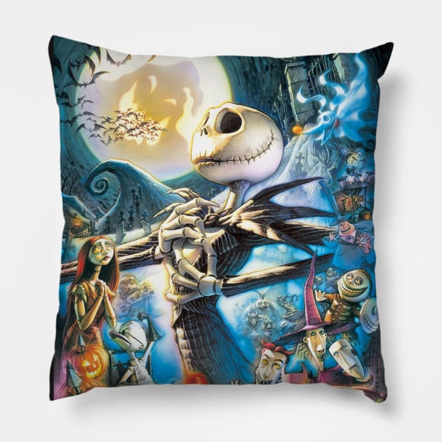 Jack and Town, the nightmare before Christmas, jack skellington, halloween, pumpkin king Pillow by JDVNart