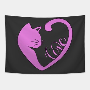 Pink Valentines Cat Heart Tapestry