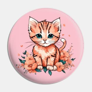 Cute peach floral kitten gift ideas Pin