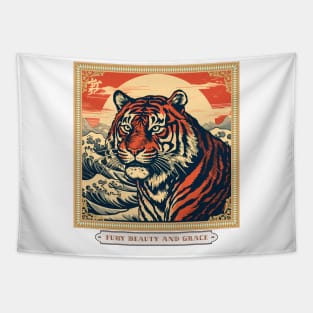 Tiger, Wave, Sun Japanese Art Tapestry