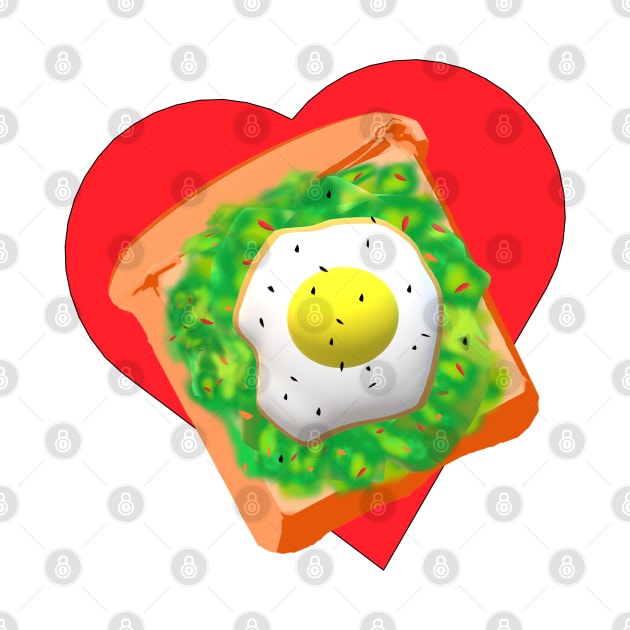 Avocado Toast Lovers Toast with Egg on a Bright Red Heart. (White Background) by Art By LM Designs 